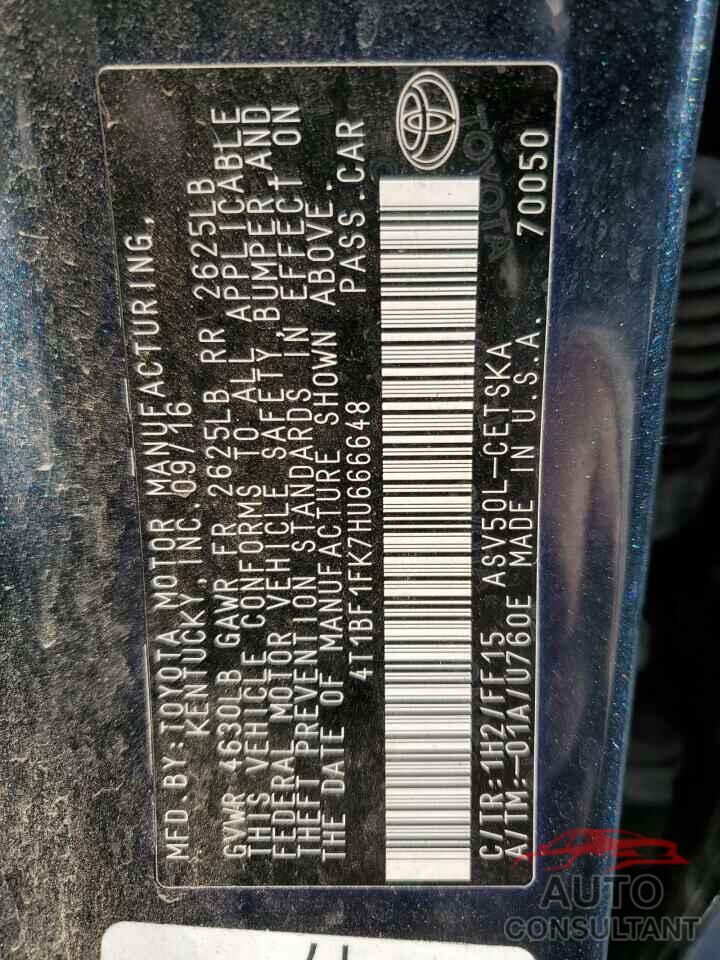 TOYOTA CAMRY 2017 - 4T1BF1FK7HU666648