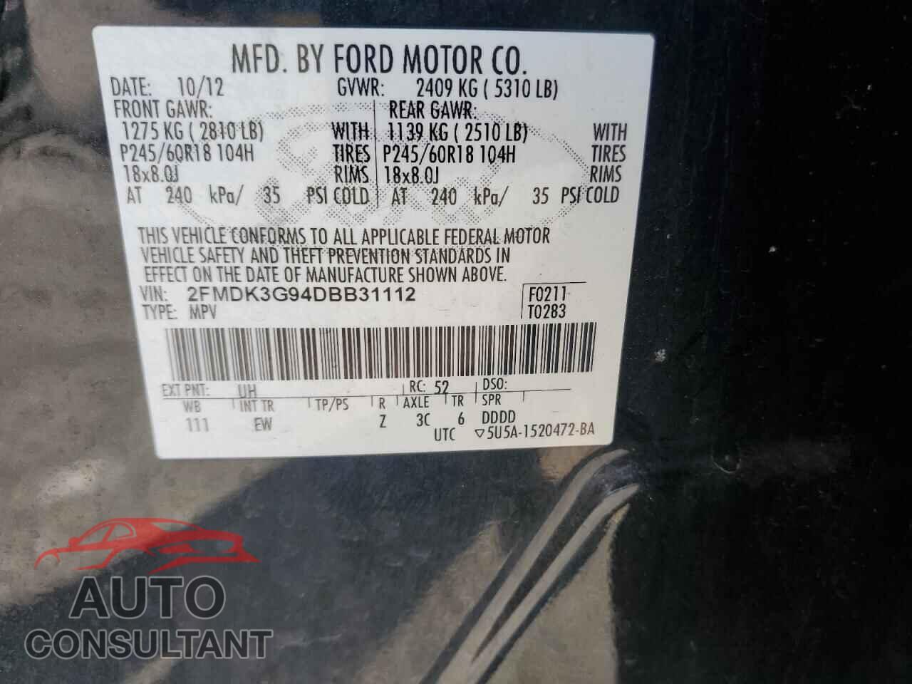 FORD EDGE 2013 - 2FMDK3G94DBB31112