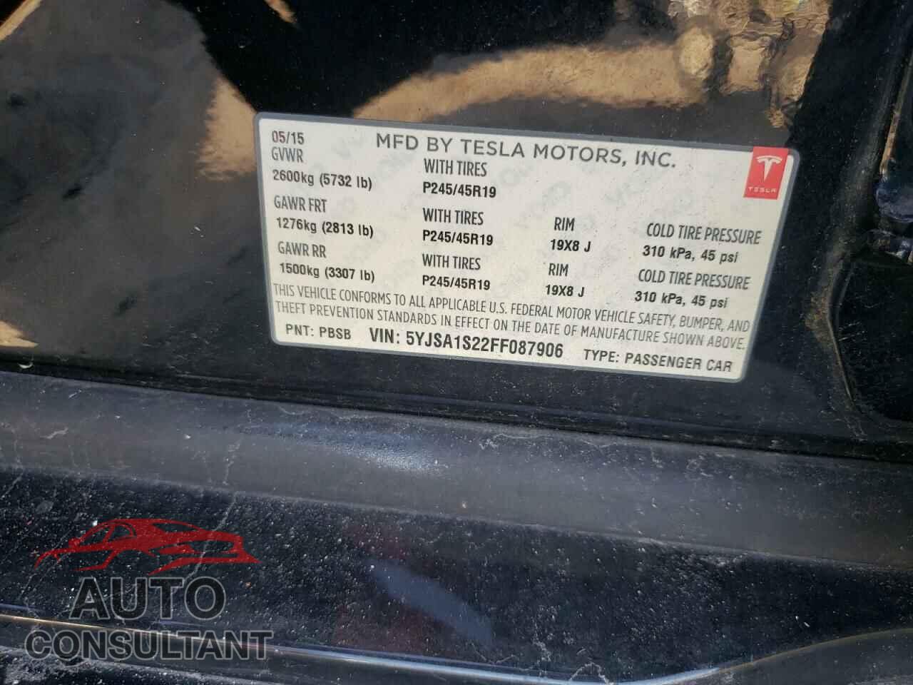 TESLA MODEL S 2015 - 5YJSA1S22FF087906