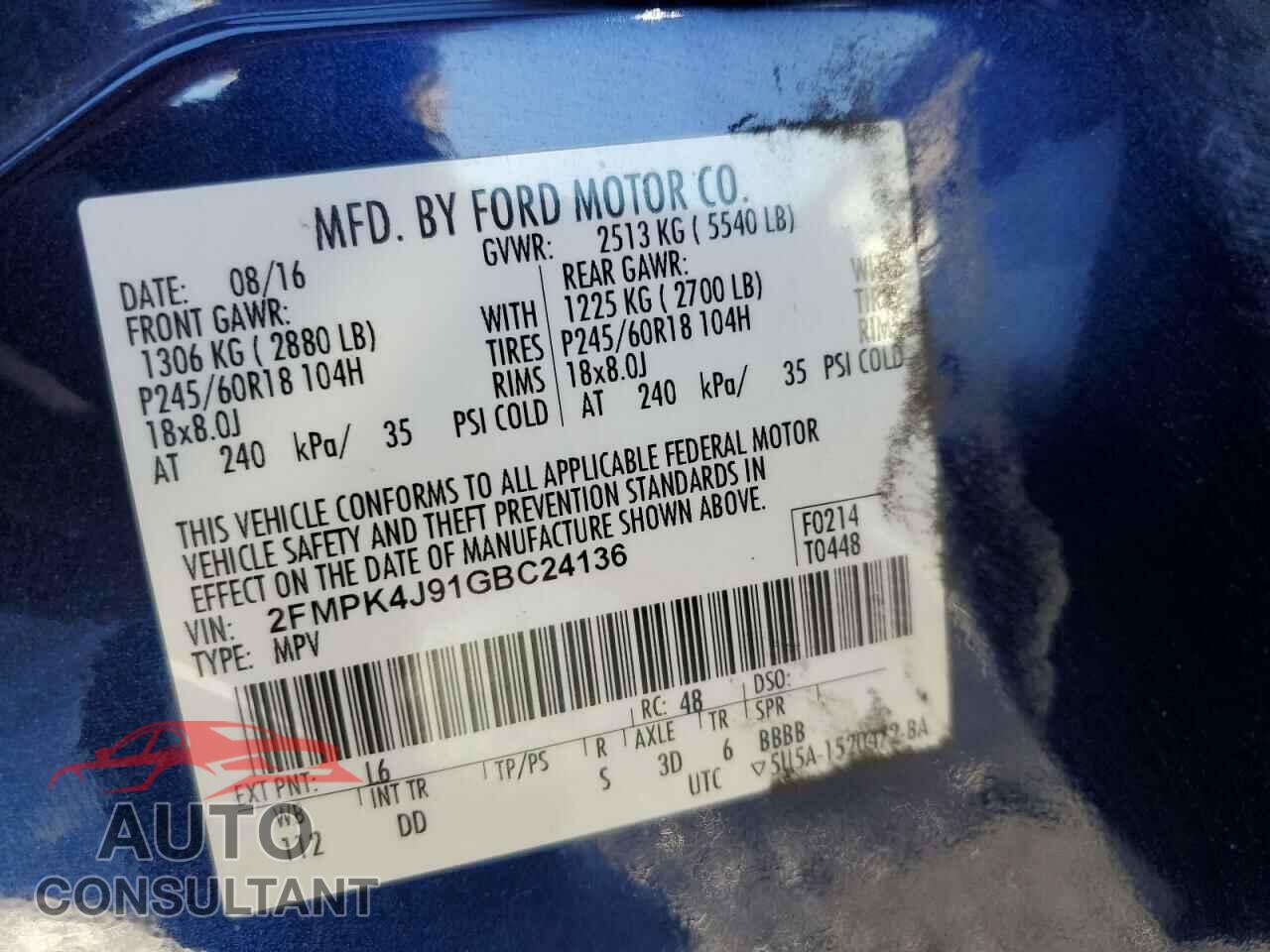 FORD EDGE 2016 - 2FMPK4J91GBC24136