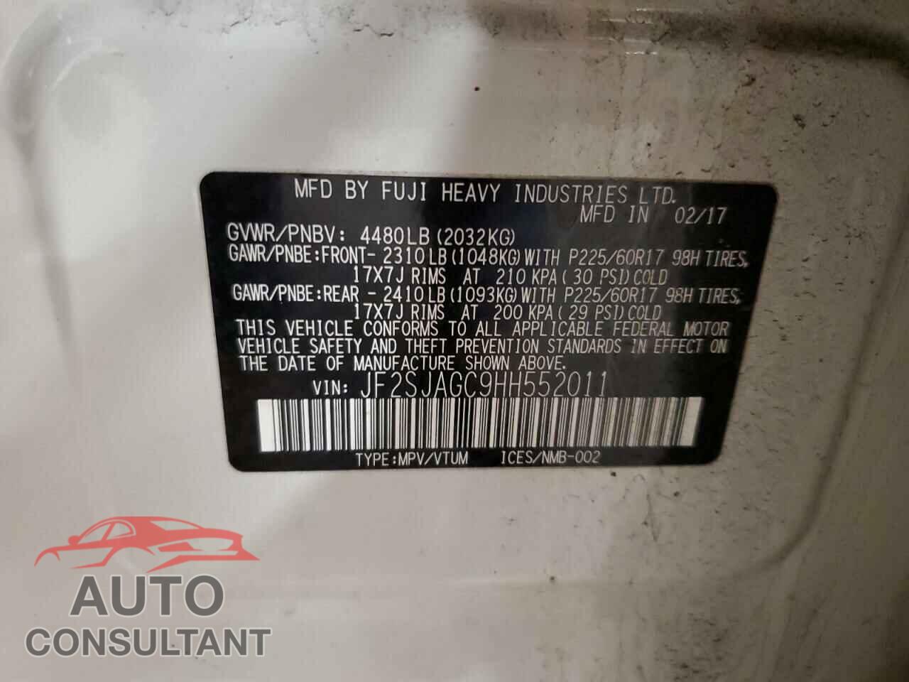 SUBARU FORESTER 2017 - JF2SJAGC9HH552011