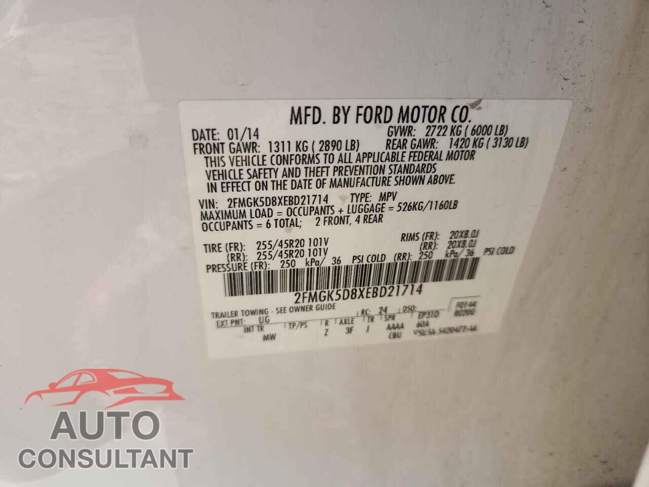 FORD FLEX 2014 - 2FMGK5D8XEBD21714