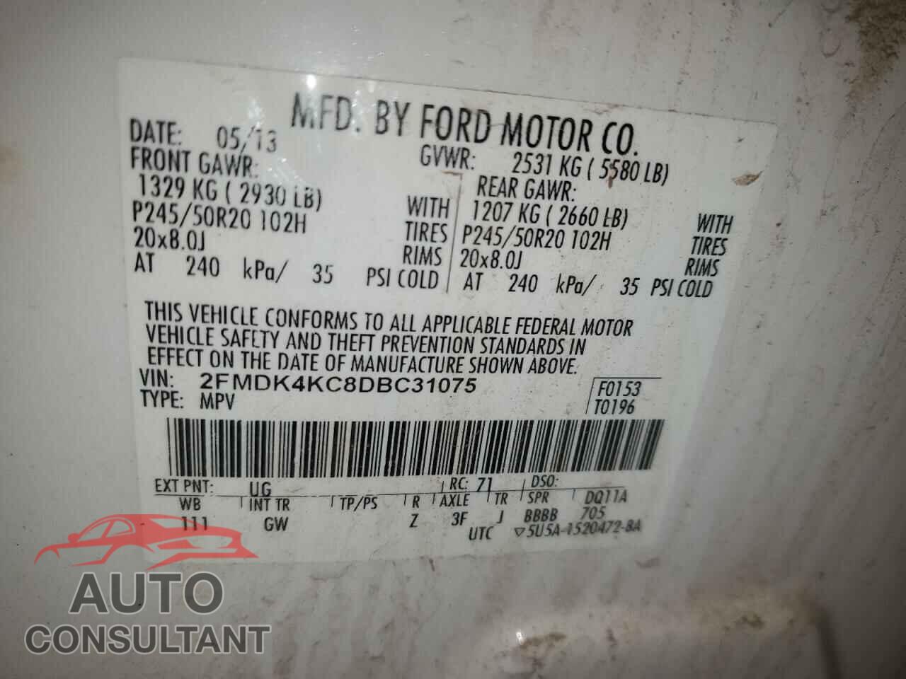 FORD EDGE 2013 - 2FMDK4KC8DBC31075