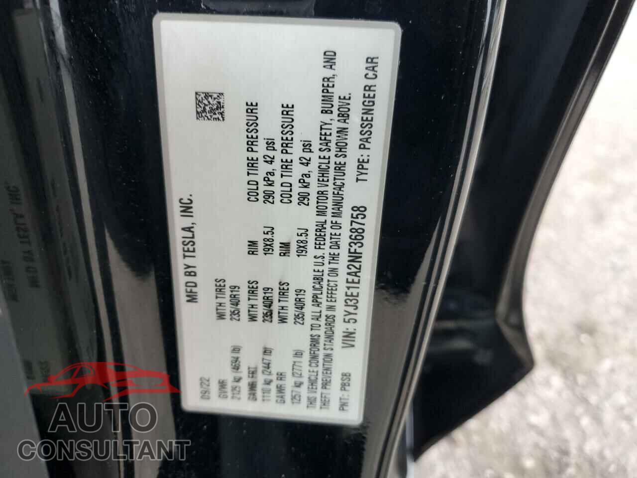 TESLA MODEL 3 2022 - 5YJ3E1EA2NF368758