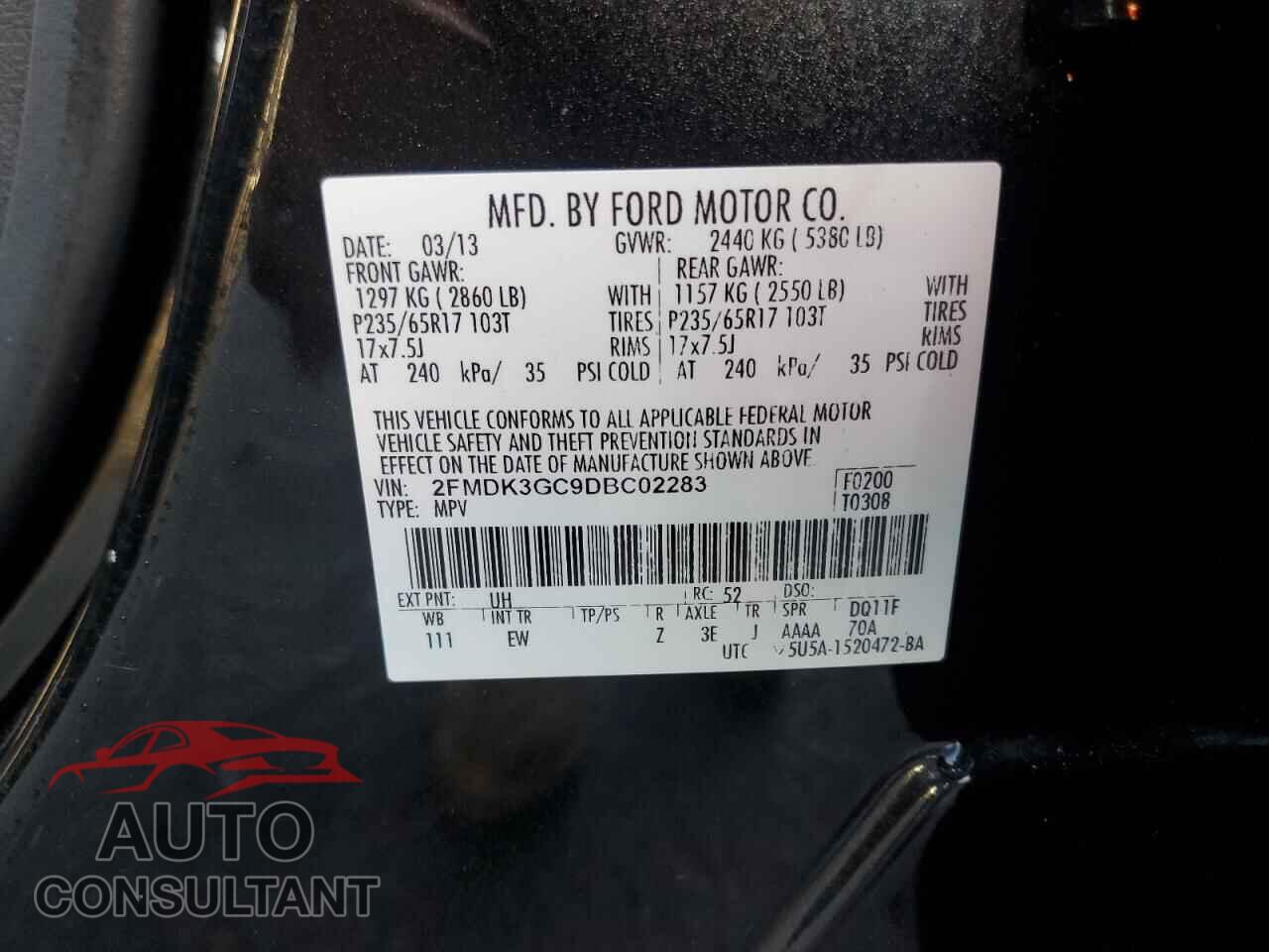 FORD EDGE 2013 - 2FMDK3GC9DBC02283