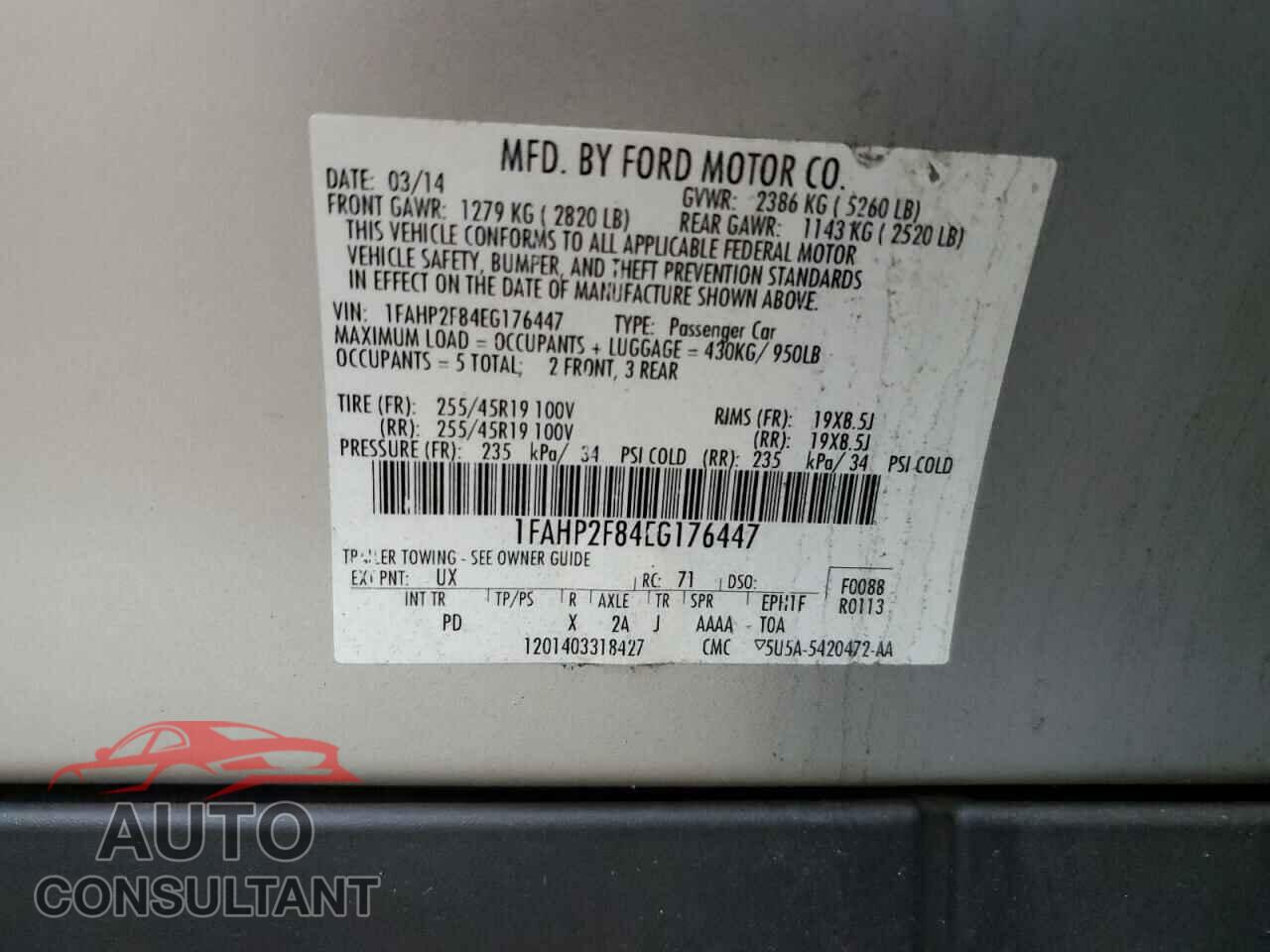FORD TAURUS 2014 - 1FAHP2F84EG176447