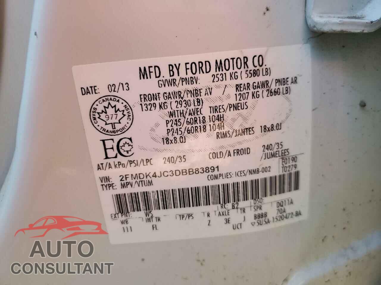 FORD EDGE 2013 - 2FMDK4JC3DBB83891