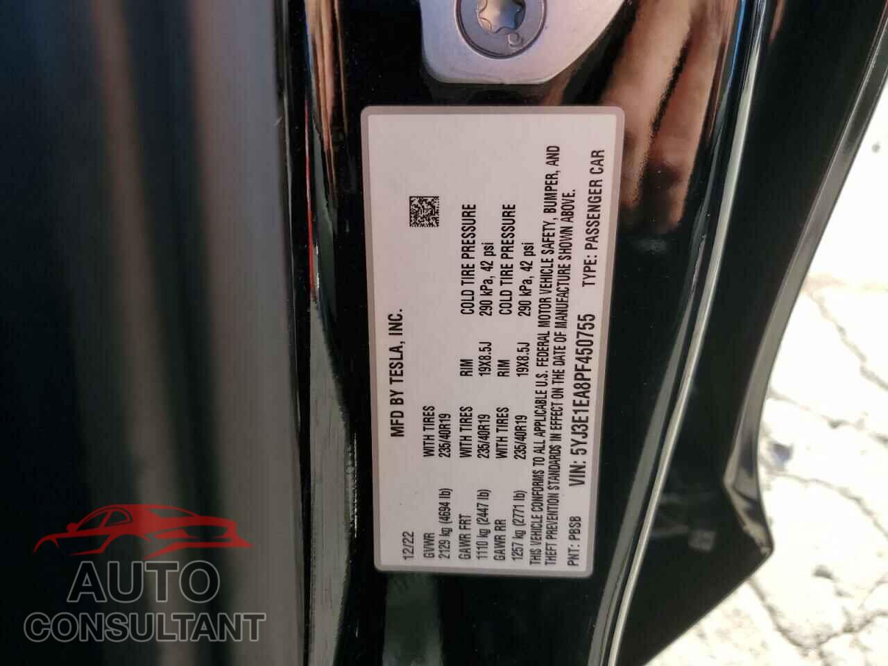 TESLA MODEL 3 2023 - 5YJ3E1EA8PF450755
