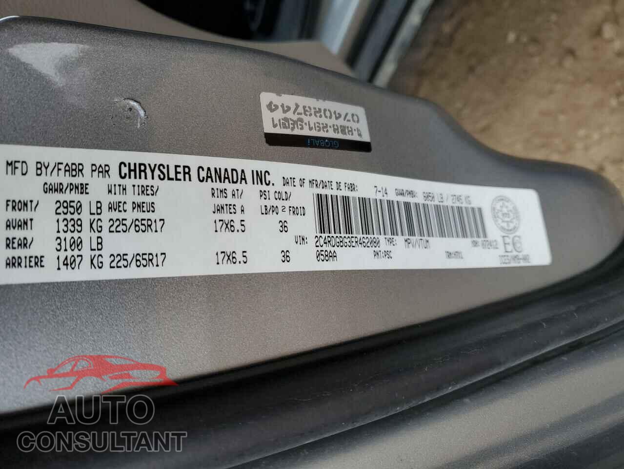 DODGE CARAVAN 2014 - 2C4RDGBG3ER462080