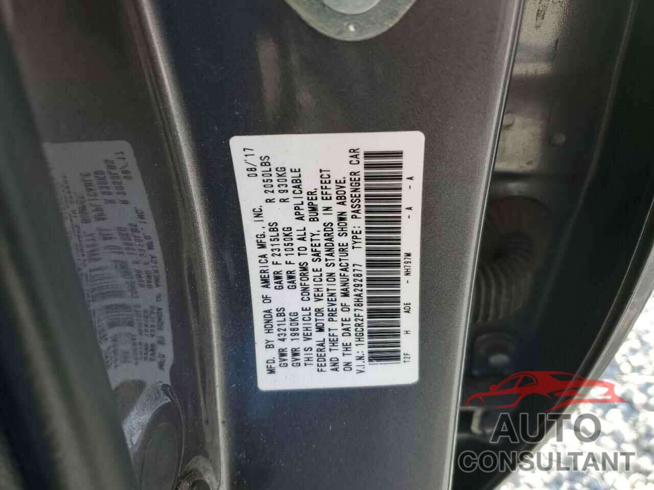 HONDA ACCORD 2017 - 1HGCR2F78HA292877