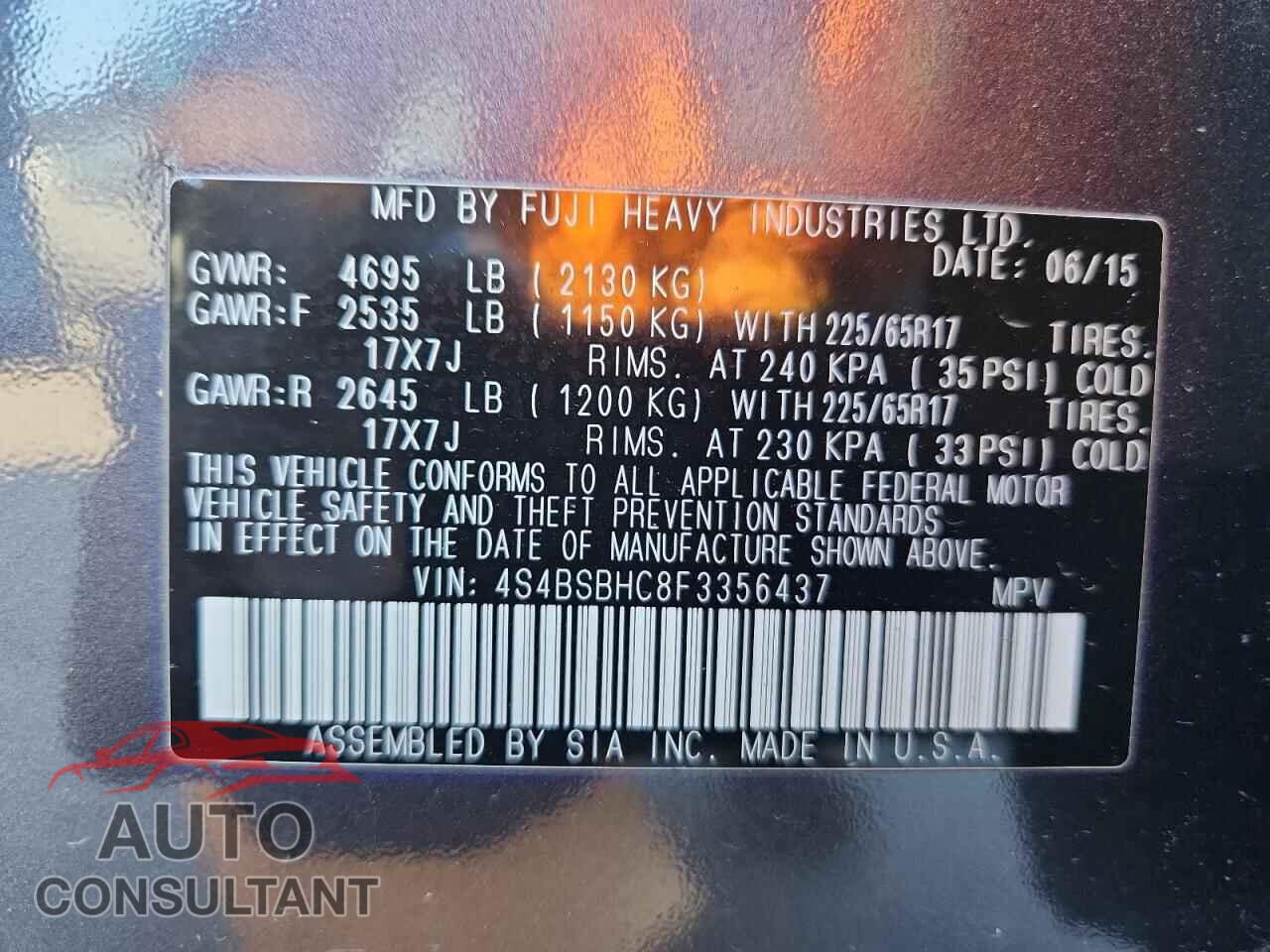 SUBARU OUTBACK 2015 - 4S4BSBHC8F3356437