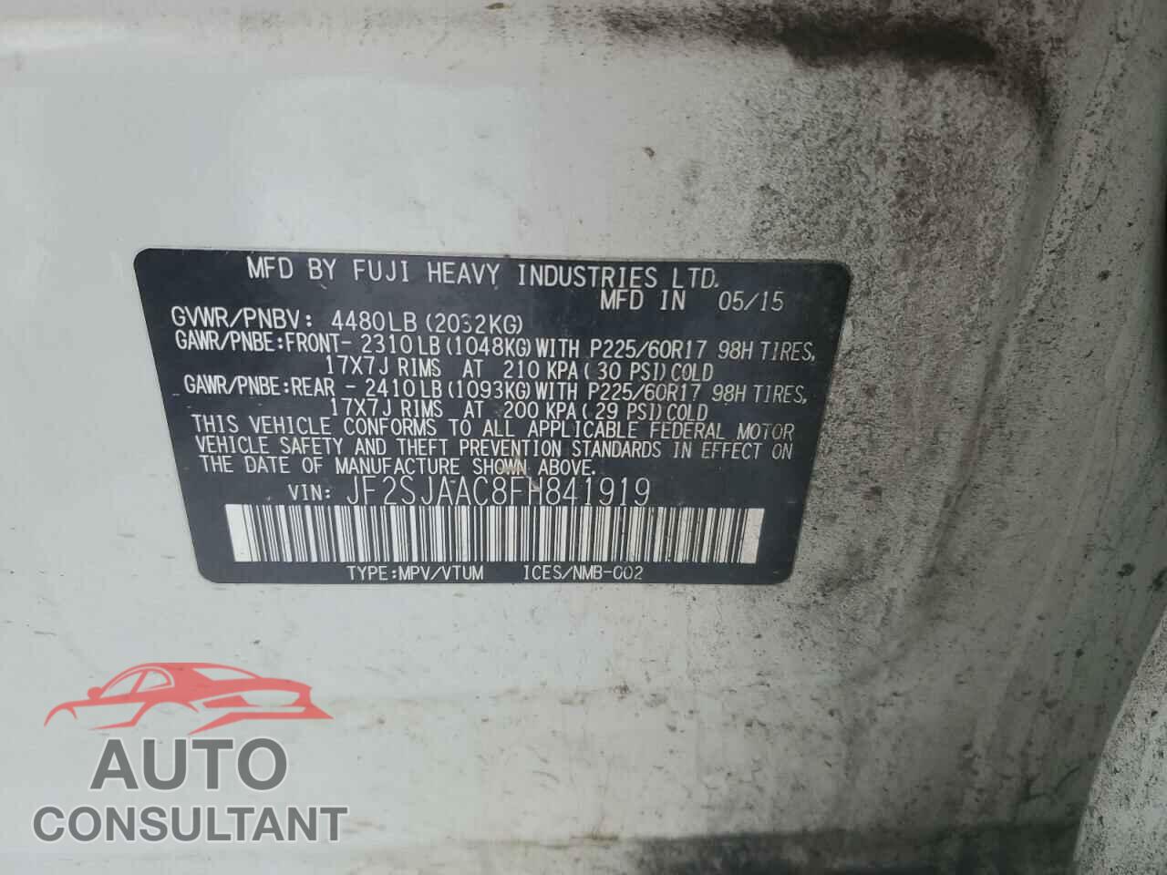 SUBARU FORESTER 2015 - JF2SJAAC8FH841919