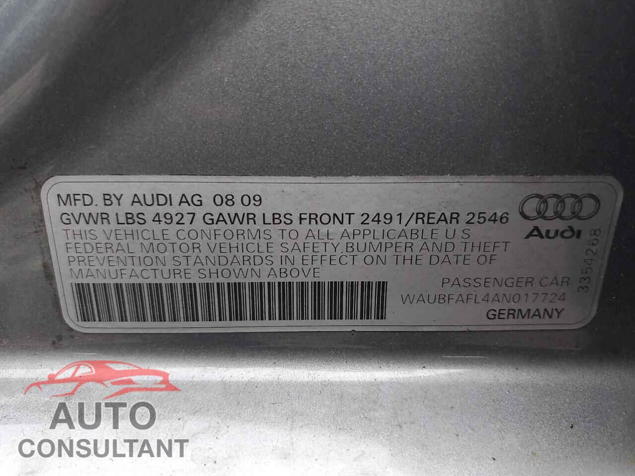 AUDI A4 2010 - WAUBFAFL4AN017724