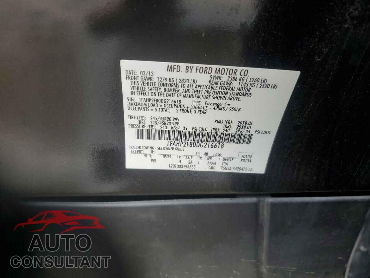 FORD TAURUS 2013 - 1FAHP2F80DG216618