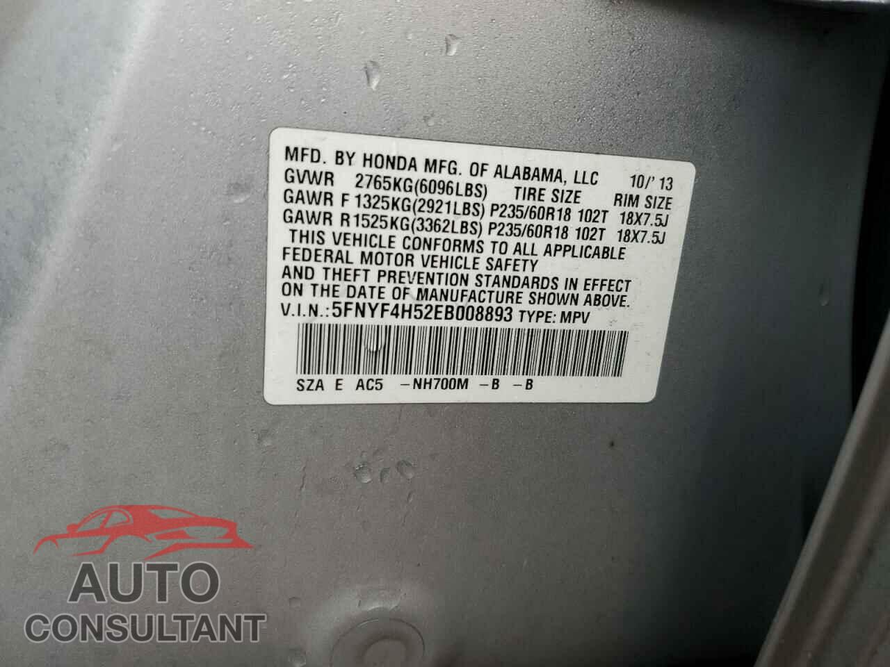 HONDA PILOT 2014 - 5FNYF4H52EB008893