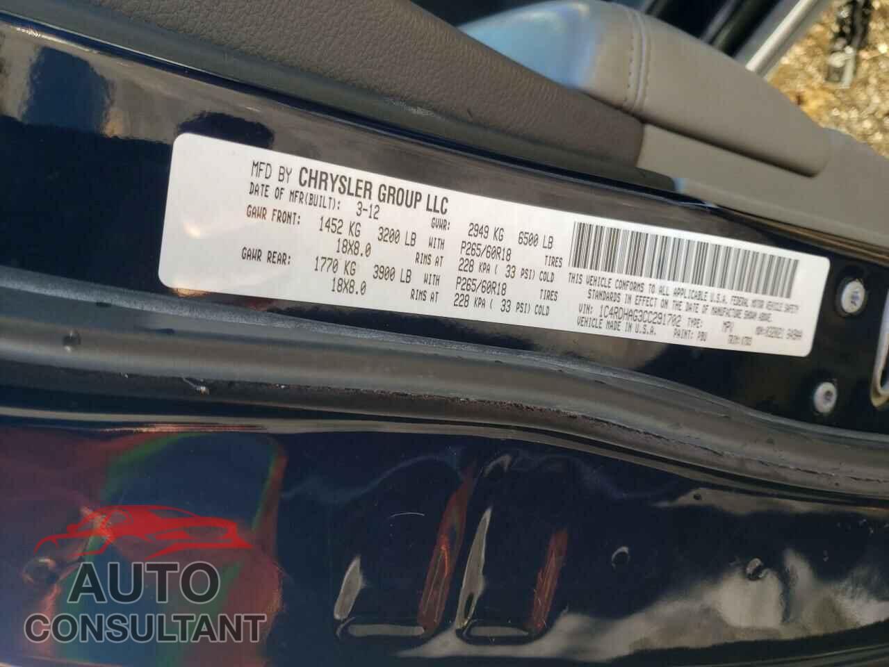 DODGE DURANGO 2012 - 1C4RDHAG3CC291702