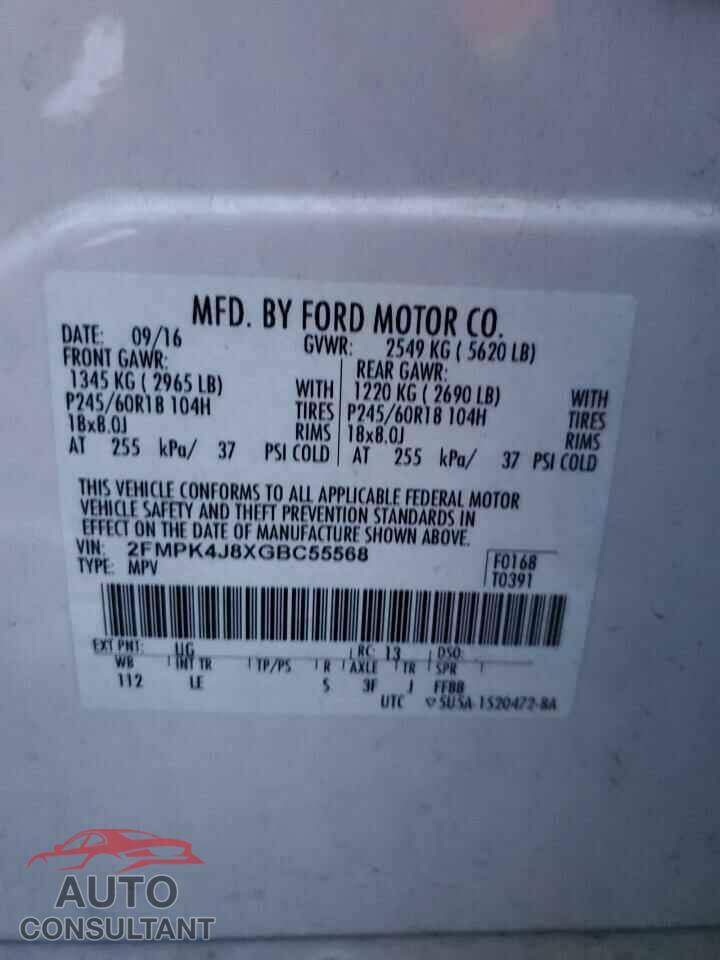 FORD EDGE 2016 - 2FMPK4J8XGBC55568
