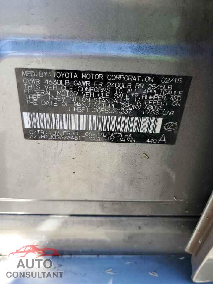 LEXUS IS 2015 - JTHBE1D20F5020237