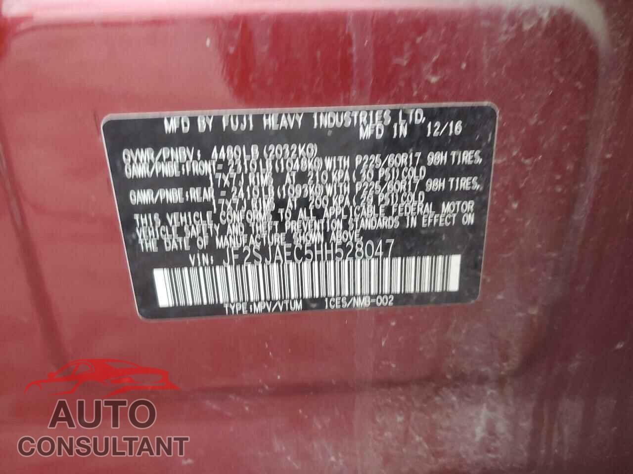 SUBARU FORESTER 2017 - JF2SJAEC5HH528047