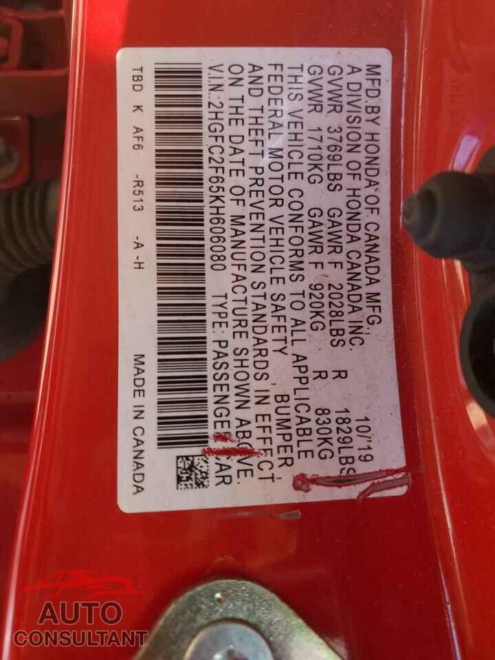 HONDA CIVIC 2019 - 2HGFC2F65KH606080