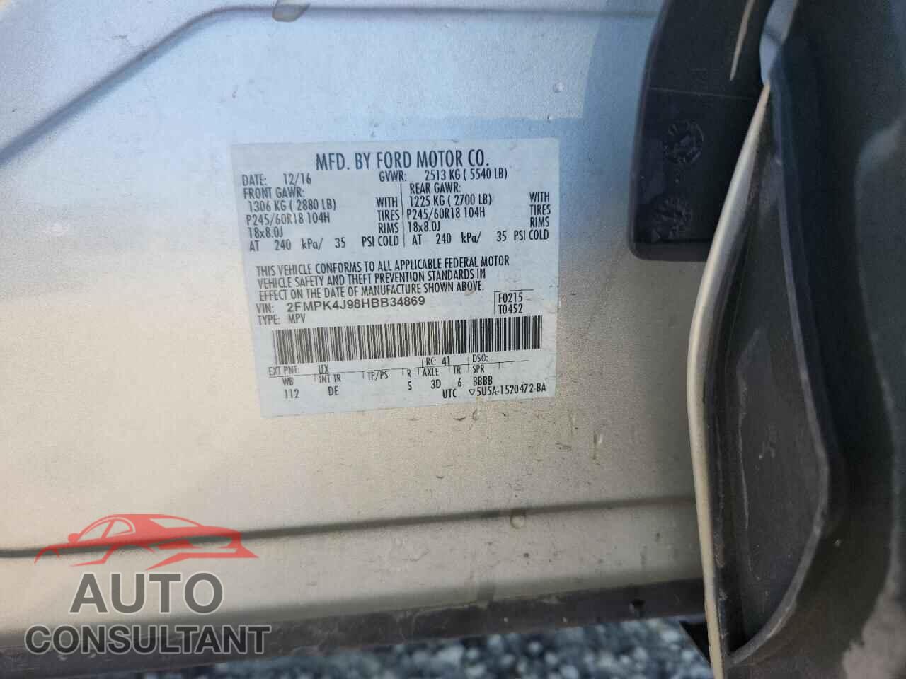 FORD EDGE 2017 - 2FMPK4J98HBB34869