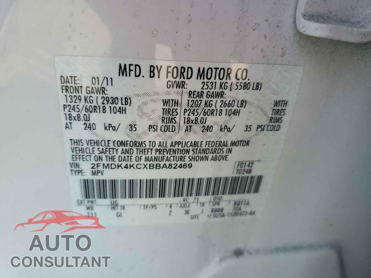 FORD EDGE 2011 - 2FMDK4KCXBBA82469