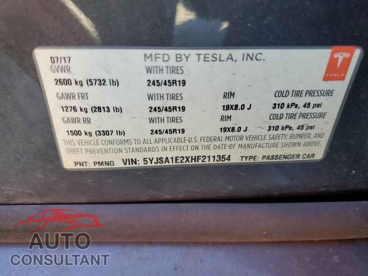 TESLA MODEL S 2017 - 5YJSA1E2XHF211354