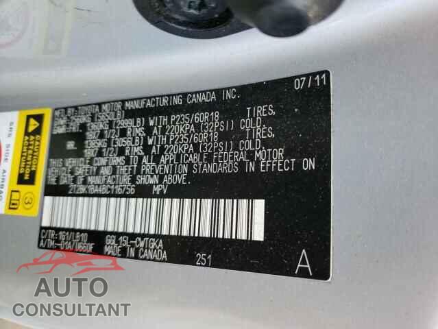 LEXUS RX350 2011 - 2T2BK1BA4BC116756