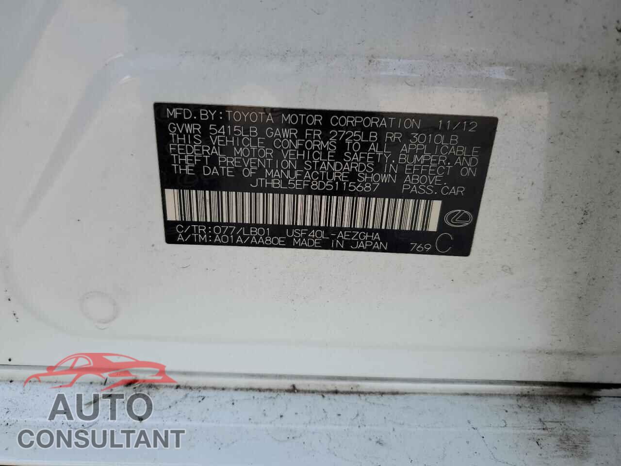 LEXUS LS460 2013 - JTHBL5EF8D5115687