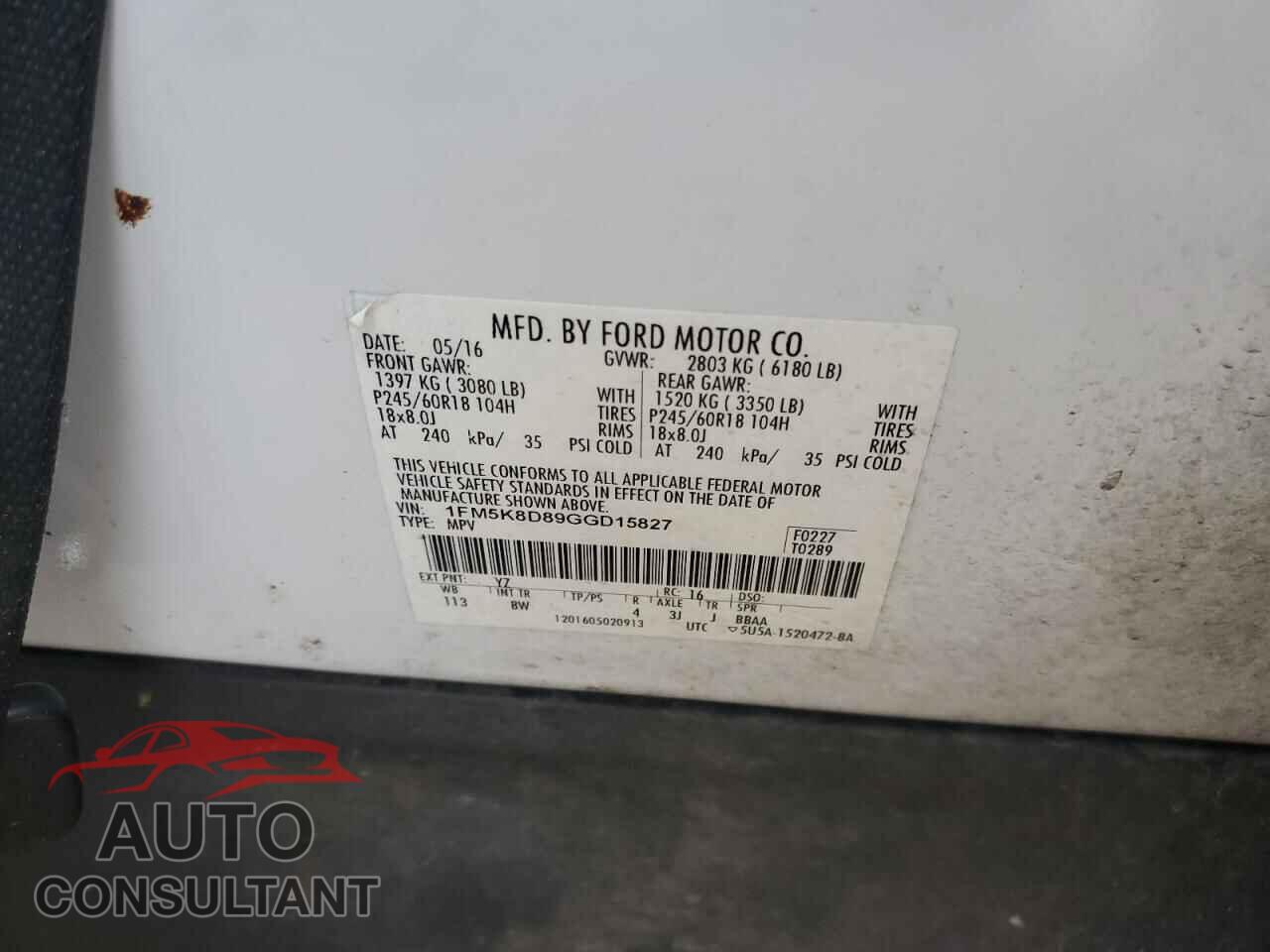 FORD EXPLORER 2016 - 1FM5K8D89GGD15827