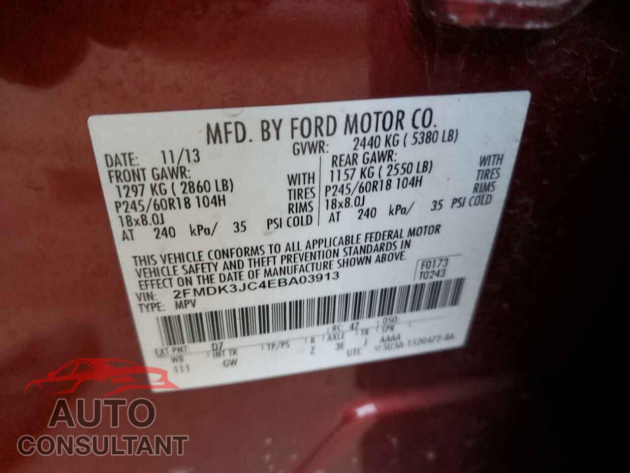 FORD EDGE 2014 - 2FMDK3JC4EBA03913