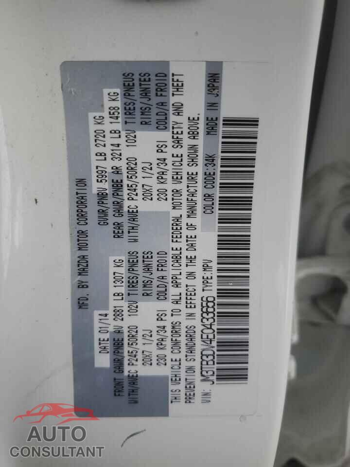 MAZDA CX-9 2014 - JM3TB3DV4E0433656