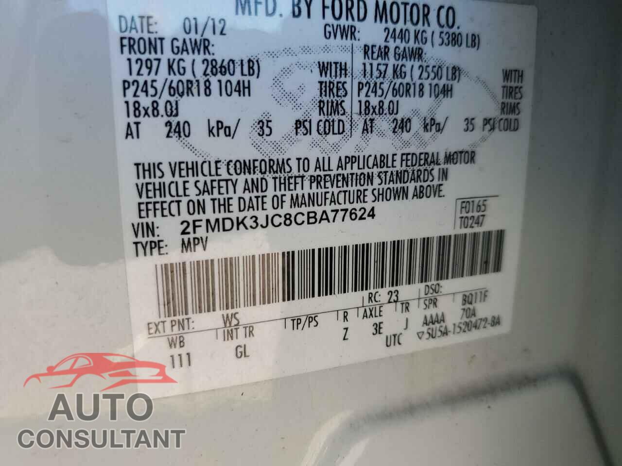 FORD EDGE 2012 - 2FMDK3JC8CBA77624