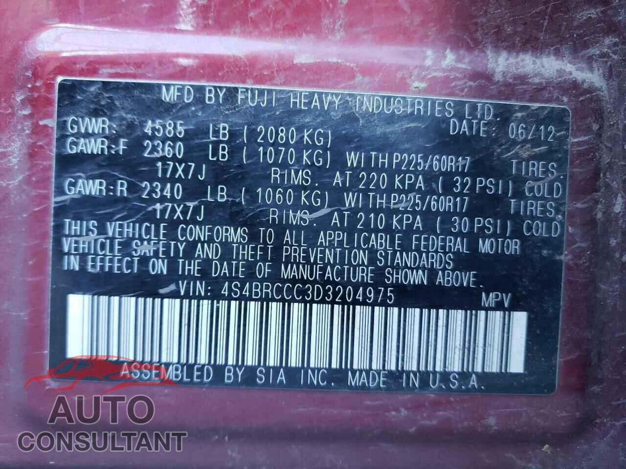 SUBARU OUTBACK 2013 - 4S4BRCCC3D3204975
