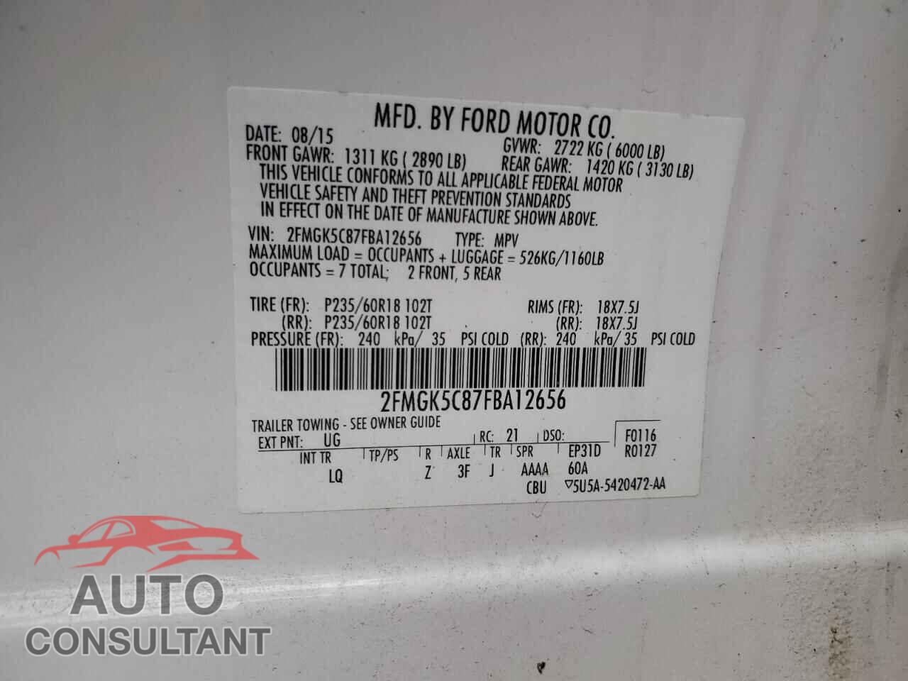 FORD FLEX 2015 - 2FMGK5C87FBA12656