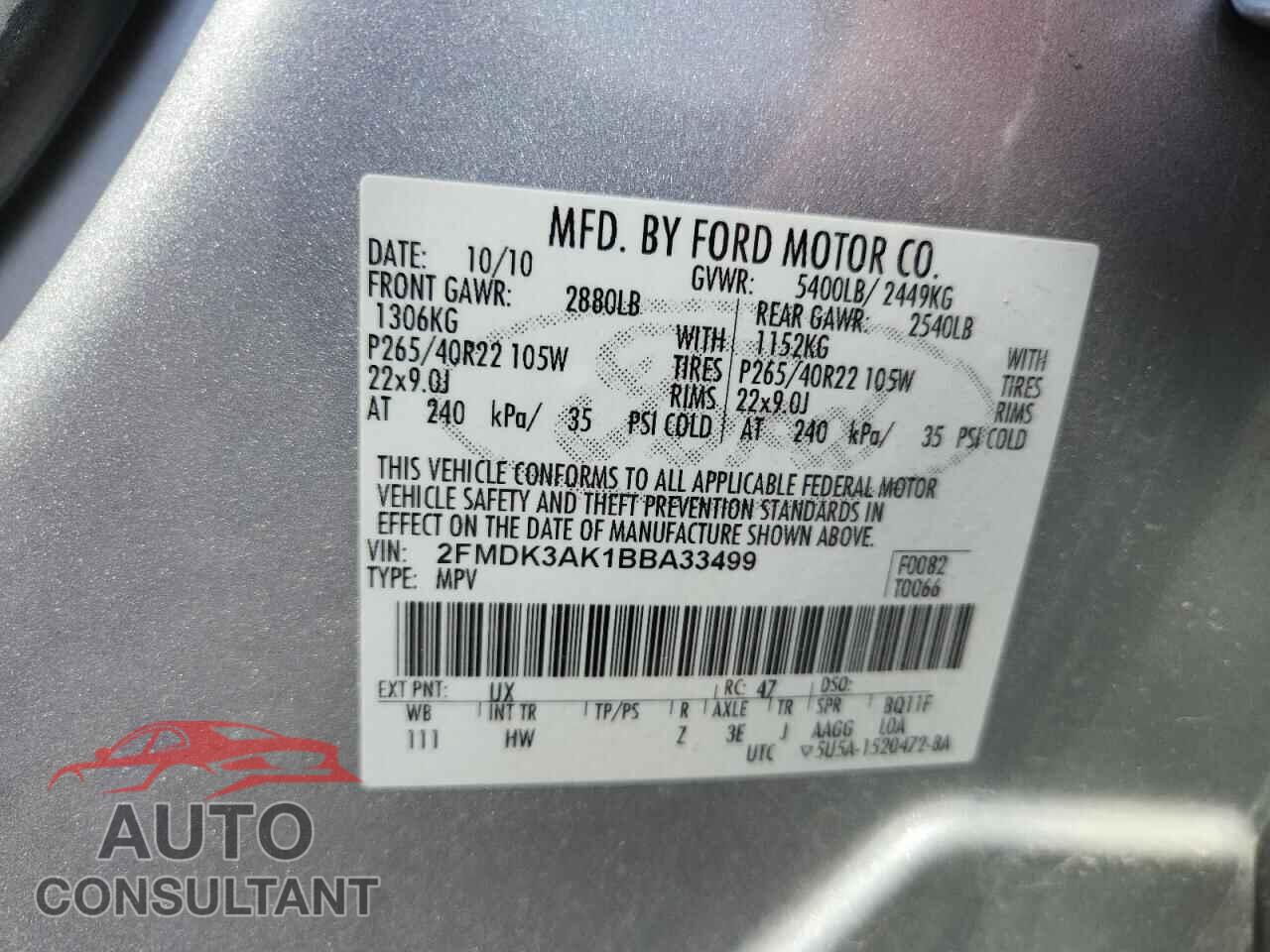 FORD EDGE 2011 - 2FMDK3AK1BBA33499