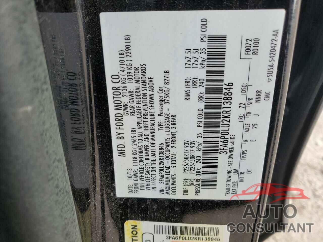 FORD FUSION 2019 - 3FA6P0LU2KR138846