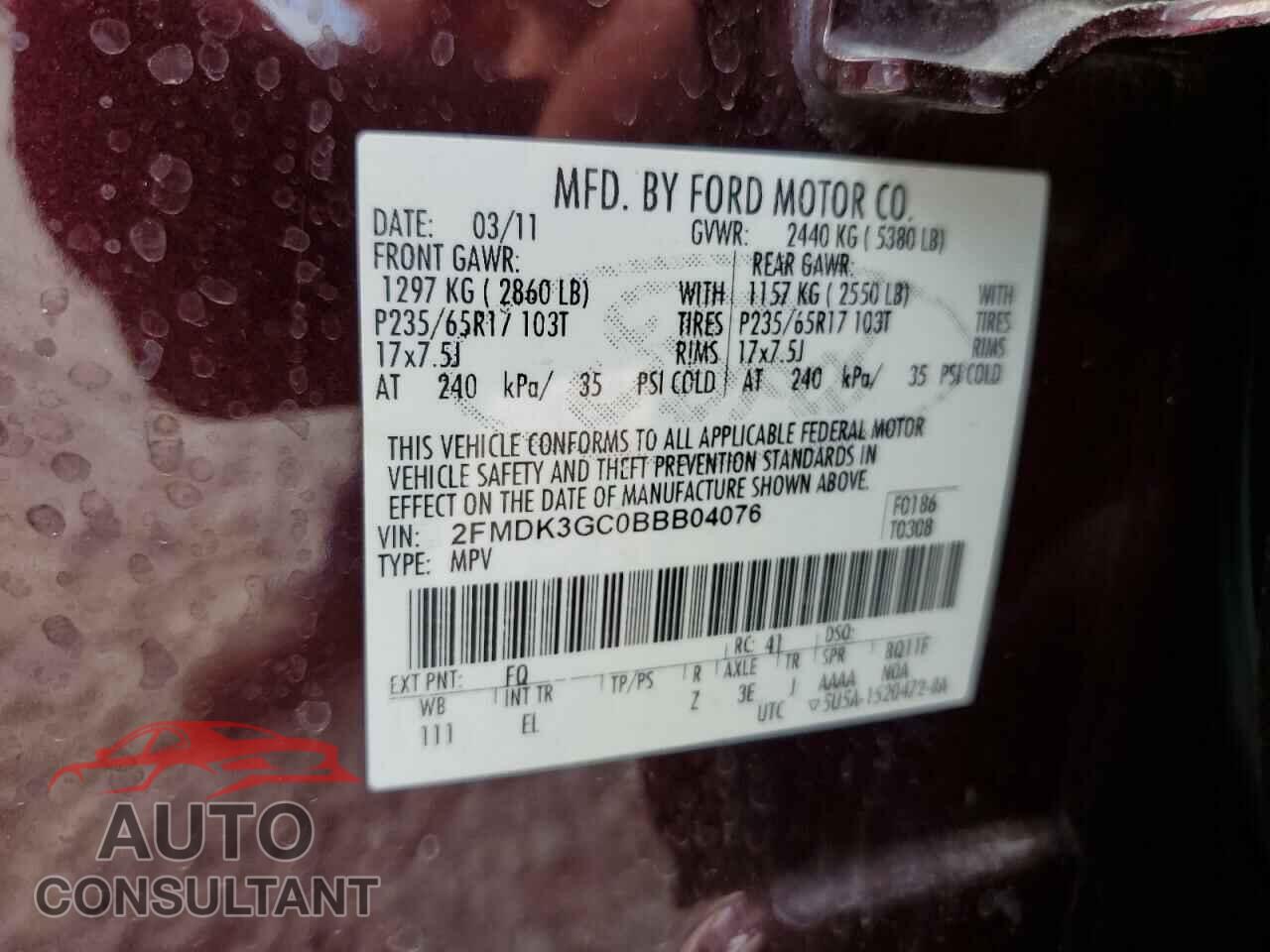 FORD EDGE 2011 - 2FMDK3GC0BBB04076