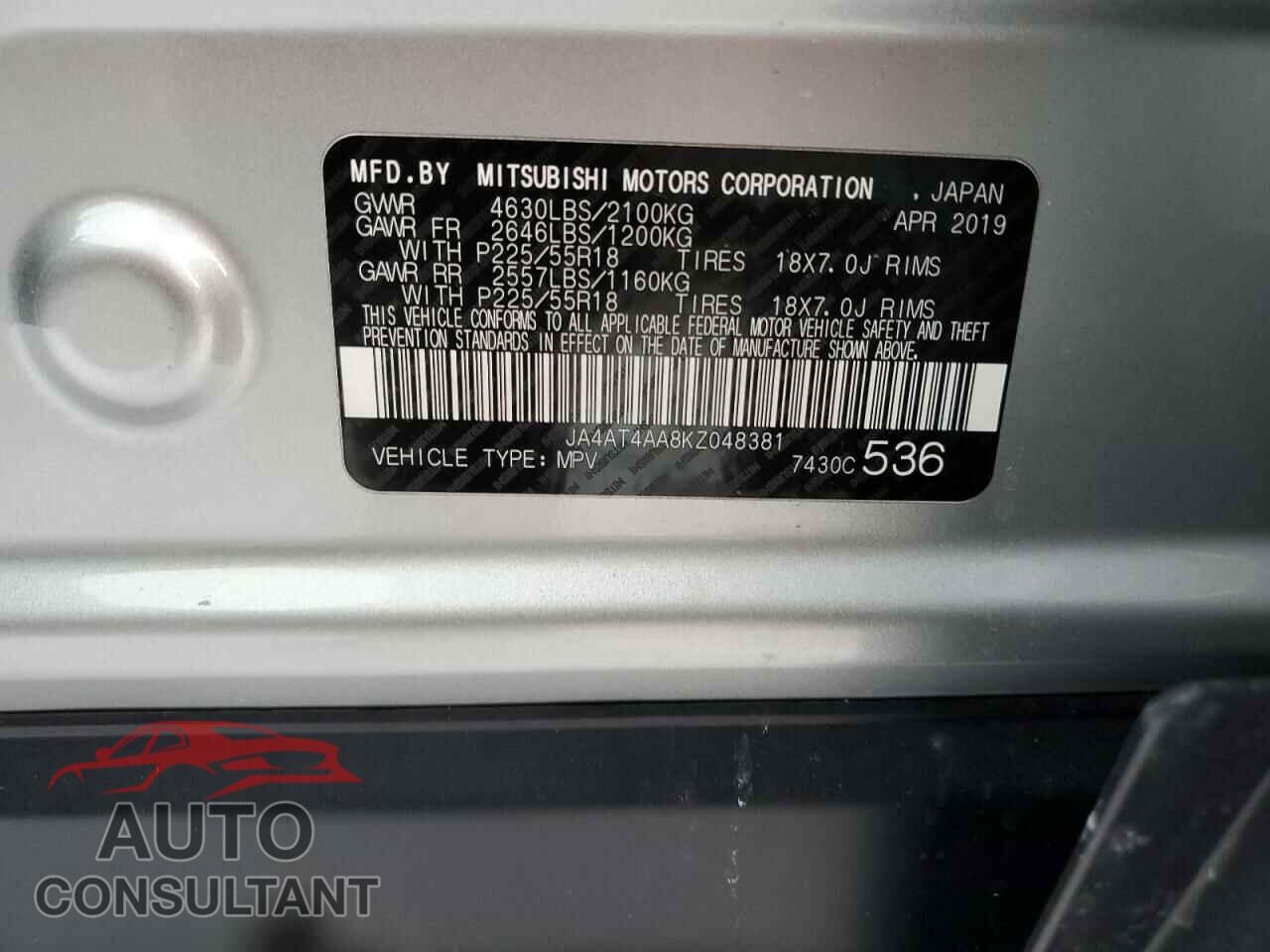 MITSUBISHI ECLIPSE 2019 - JA4AT4AA8KZ048381