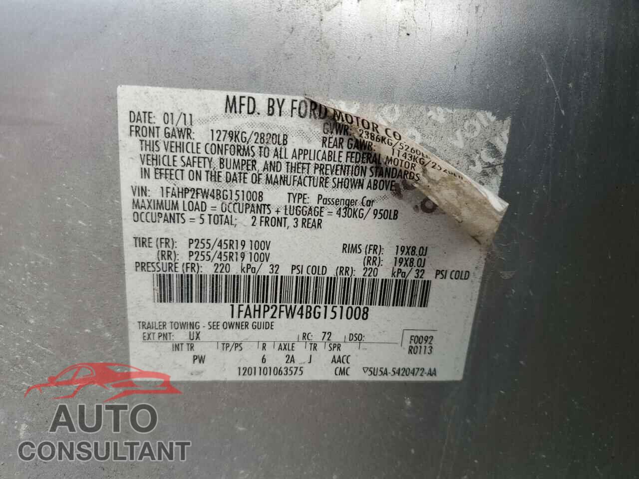 FORD TAURUS 2011 - 1FAHP2FW4BG151008