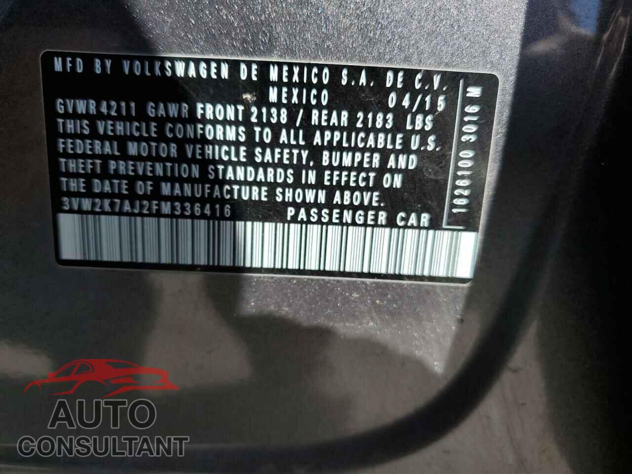 VOLKSWAGEN JETTA 2015 - 3VW2K7AJ2FM336416