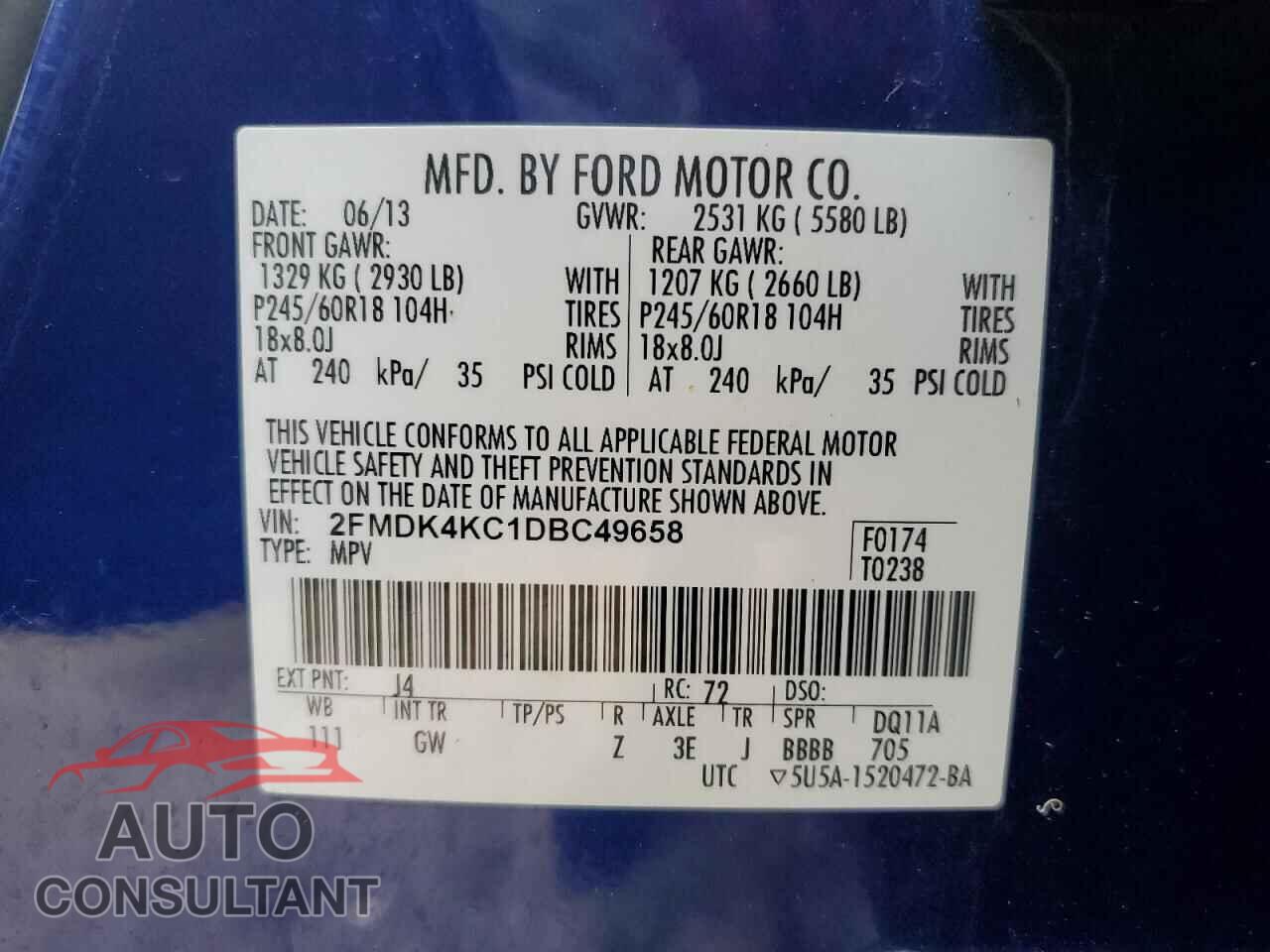 FORD EDGE 2013 - 2FMDK4KC1DBC49658