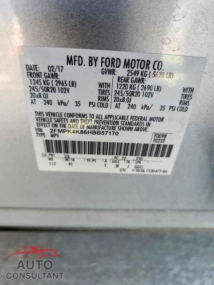 FORD EDGE 2017 - 2FMPK4K86HBB57170