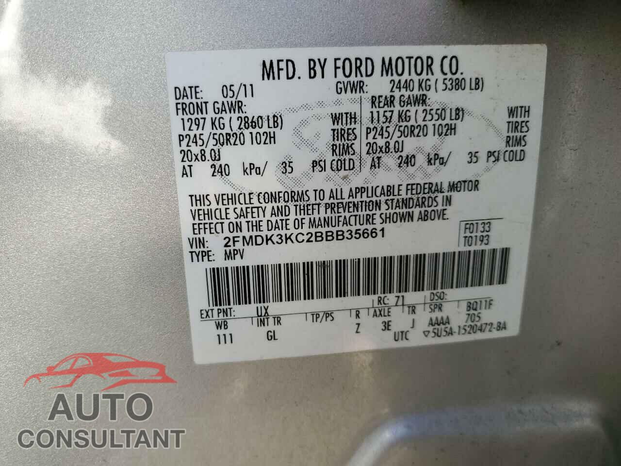 FORD EDGE 2011 - 2FMDK3KC2BBB35661