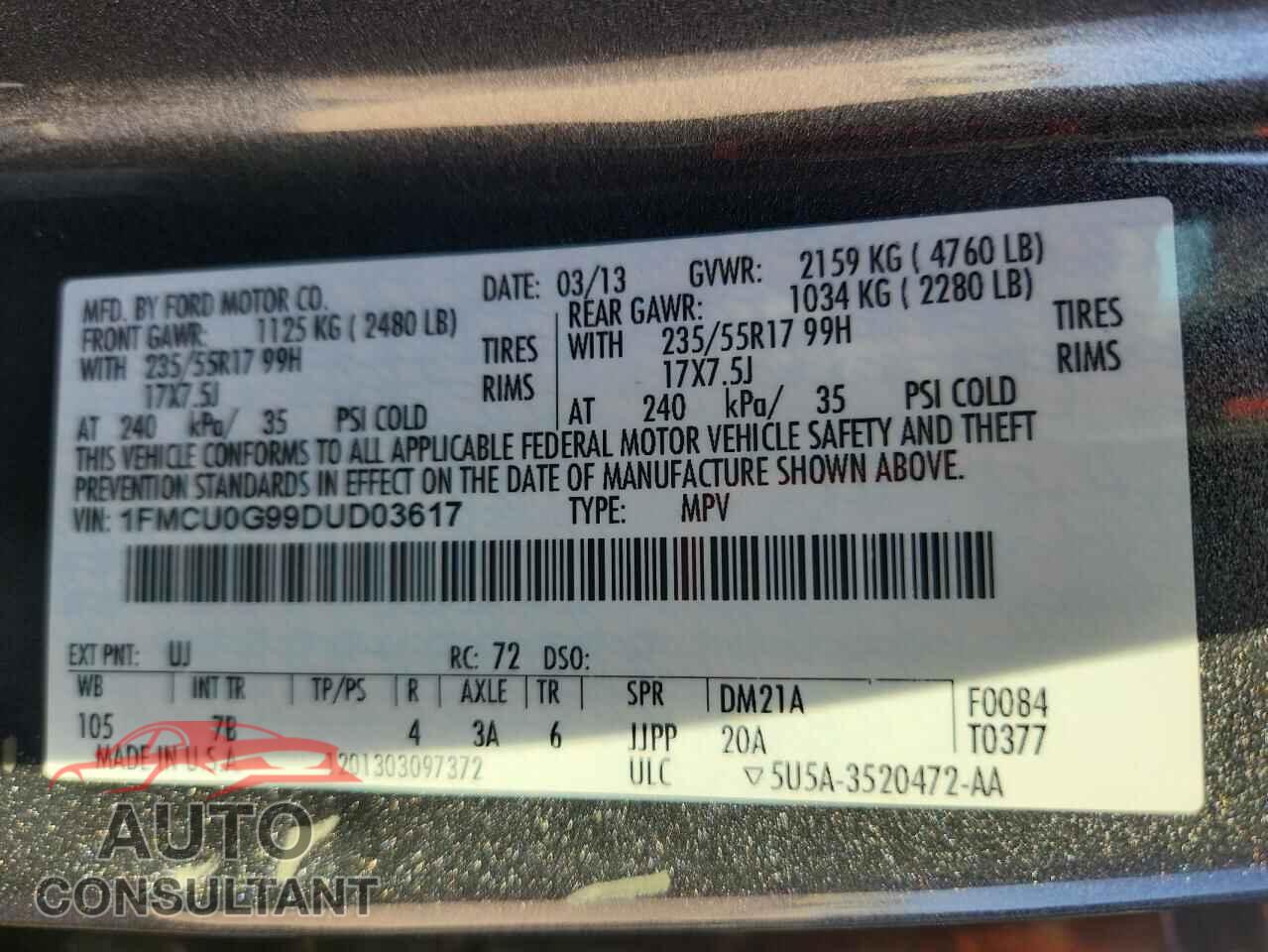 FORD ESCAPE 2013 - 1FMCU0G99DUD03617