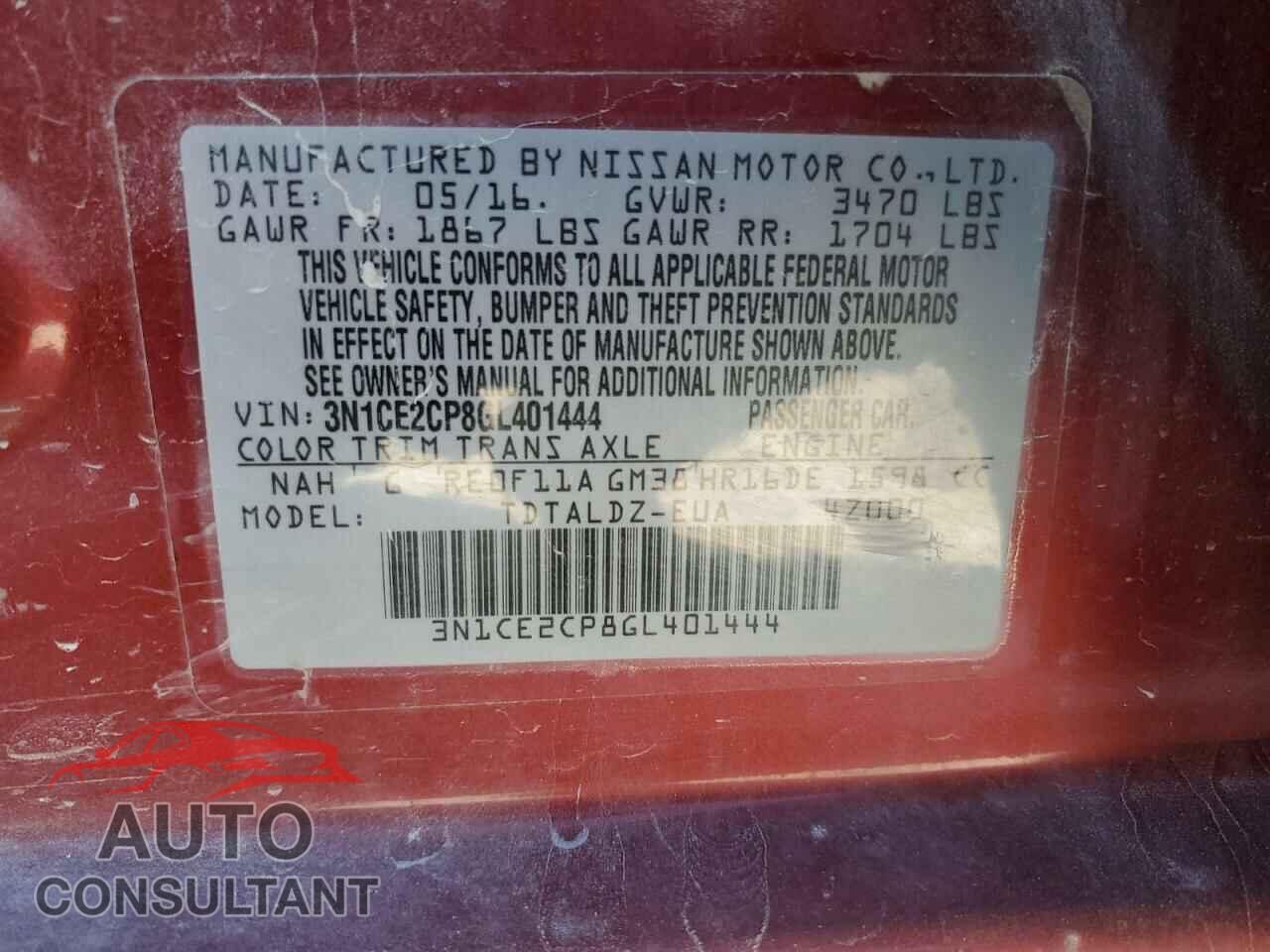 NISSAN VERSA 2016 - 3N1CE2CP8GL401444