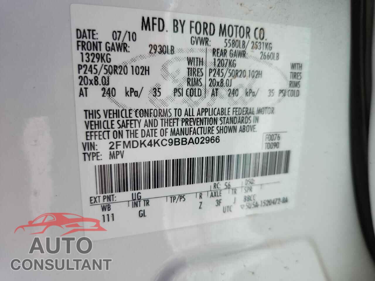 FORD EDGE 2011 - 2FMDK4KC9BBA02966