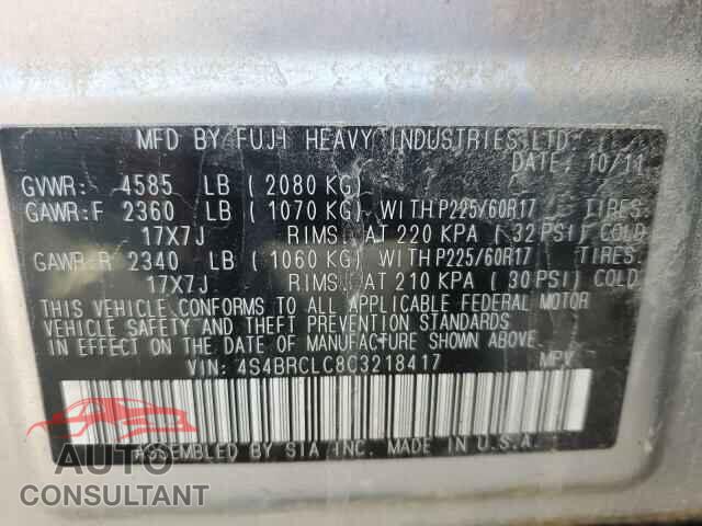 SUBARU OUTBACK 2012 - 4S4BRCLC8C3218417