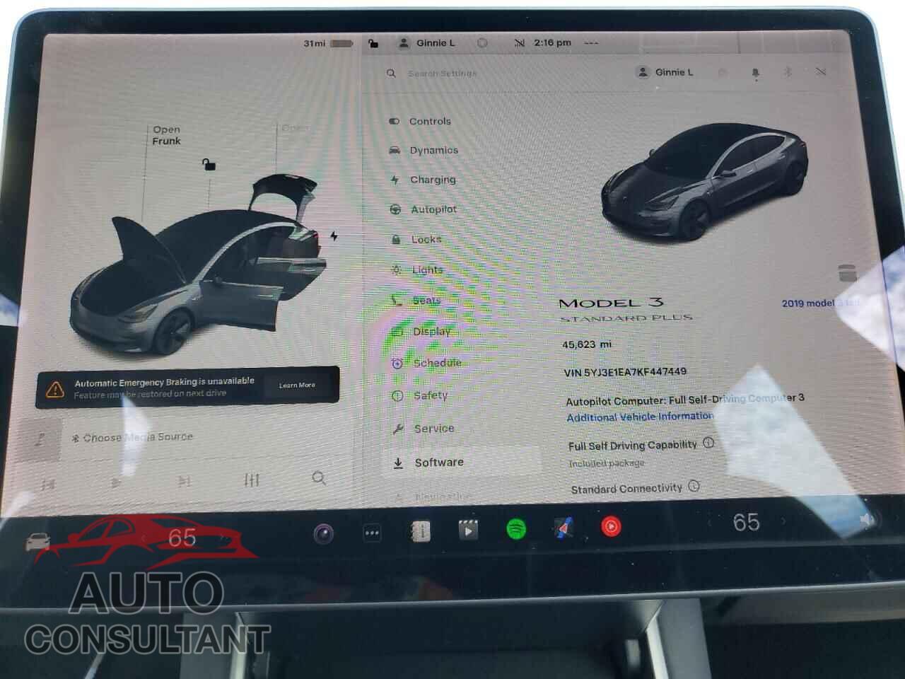 TESLA MODEL 3 2019 - 5YJ3E1EA7KF447449