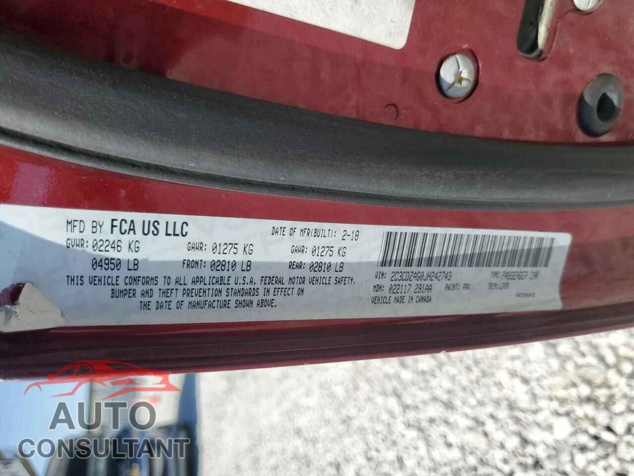 DODGE CHALLENGER 2018 - 2C3CDZAG0JH242743